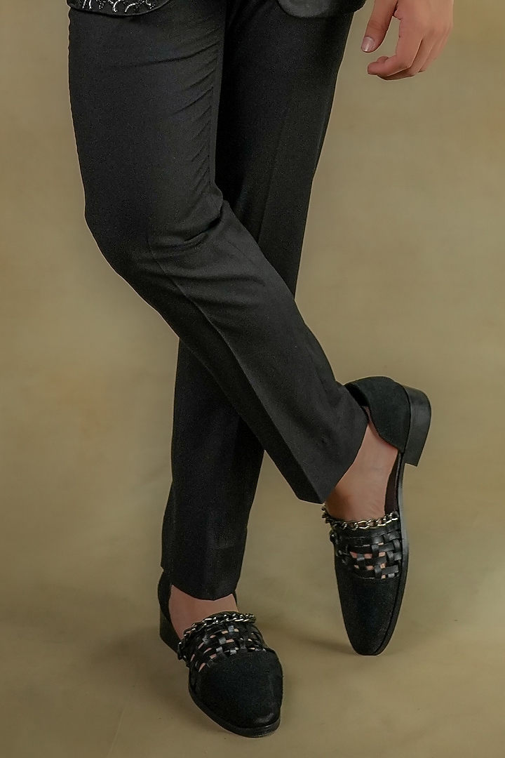 Black Linen Silk Embroidered Tuxedo Set by Jatin Malik at Pernia's Pop Up Shop