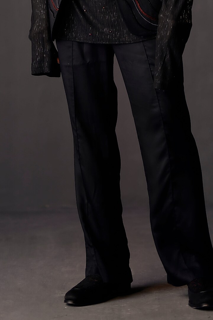 Black Modal Rayon Printed & Embroidered Co-Ord Set by Jatin Malik at Pernia's Pop Up Shop