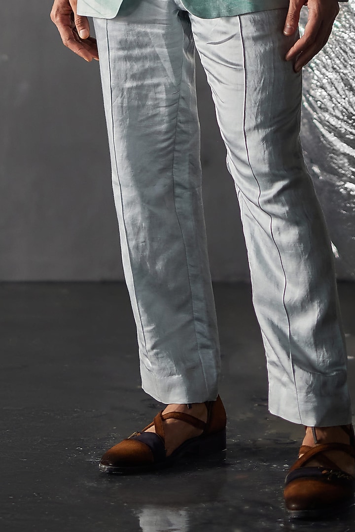 Silver Linen Silk Pant Set by Jatin Malik at Pernia's Pop Up Shop