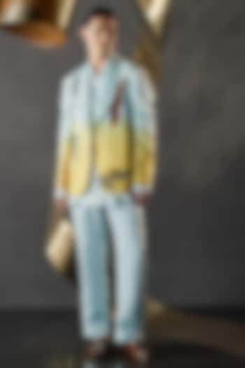 Sky Blue & Yellow Ombre Linen Silk Printed Co-Ord Set by Jatin Malik