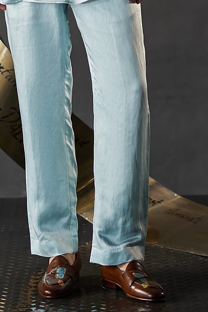 Sky Blue & Yellow Ombre Linen Silk Printed Co-Ord Set by Jatin Malik at Pernia's Pop Up Shop