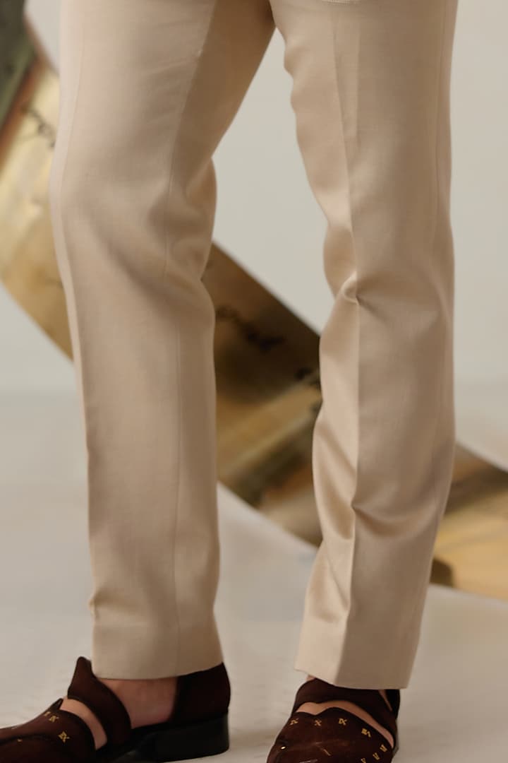 Sand Grey Linen Silk Hand Embroidered Groom Indowestern Set by Jatin Malik at Pernia's Pop Up Shop