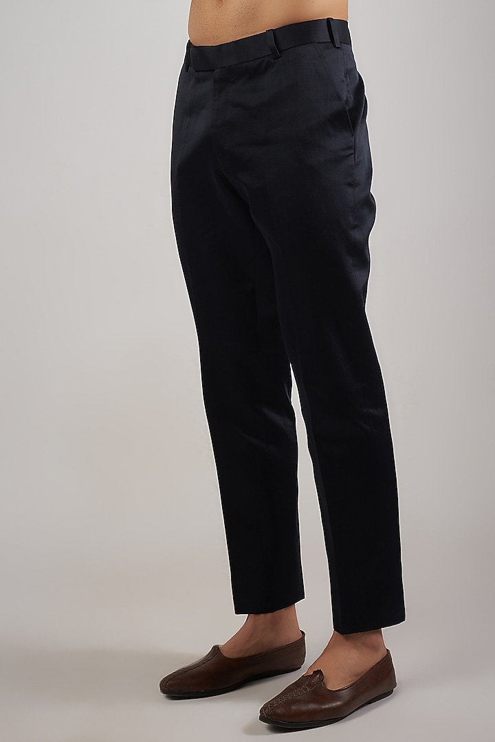 Navy Blue Linen Silk Embroidered Groom Indowestern Set by Jatin Malik at Pernia's Pop Up Shop
