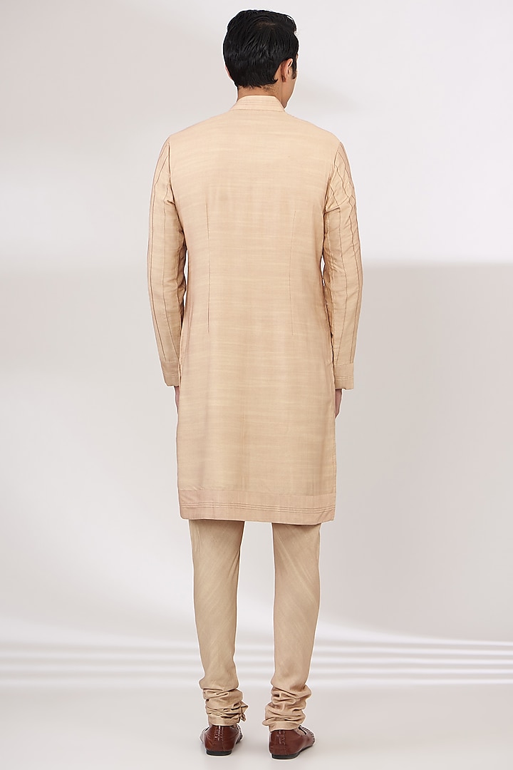 Champagne Slub Silk Hand Embroidered Groom Sherwani Set by Jatin Malik at Pernia's Pop Up Shop
