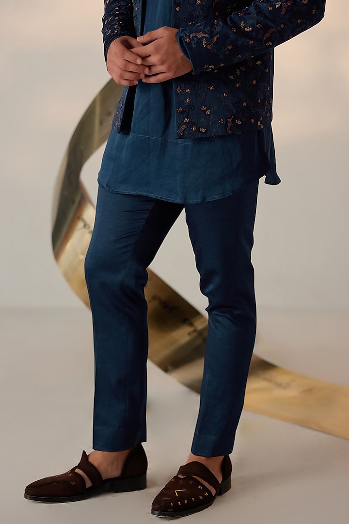 Sky Blue Linen Indo-Western Jacket Set Design by SEVENDC MEN at Pernia's  Pop Up Shop 2024