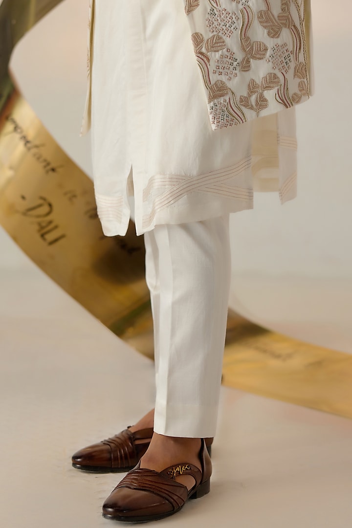 Dirty Ivory Linen Silk Embroidered Groom Indowestern Jacket Set by Jatin Malik at Pernia's Pop Up Shop