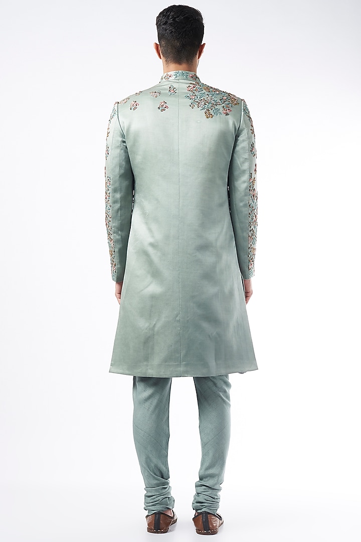 Chateau Grey Embroidered Groom Sherwani Set by Jatin Malik at Pernia's Pop Up Shop