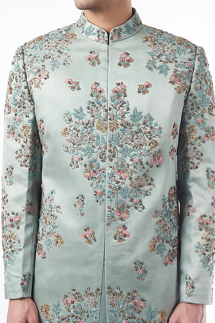 Chateau Grey Embroidered Groom Sherwani Set by Jatin Malik at Pernia's Pop Up Shop