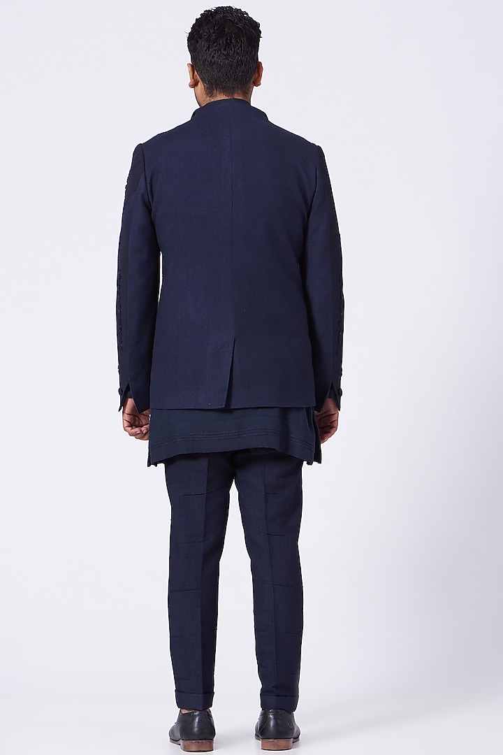 Midnight Blue Kurta Set With Short Jacket by Jatin Malik at Pernia's Pop Up Shop