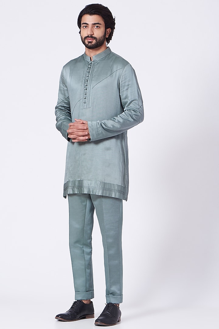 Chanteau Grey Linen Silk Kurta Set by Jatin Malik