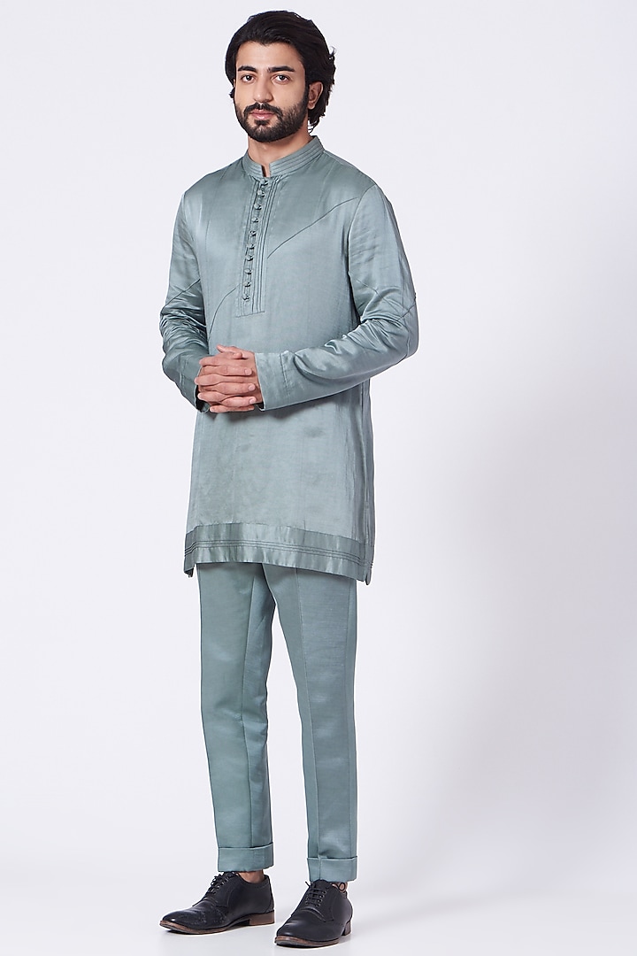 Chanteau Grey Linen Silk Kurta Set by Jatin Malik at Pernia's Pop Up Shop