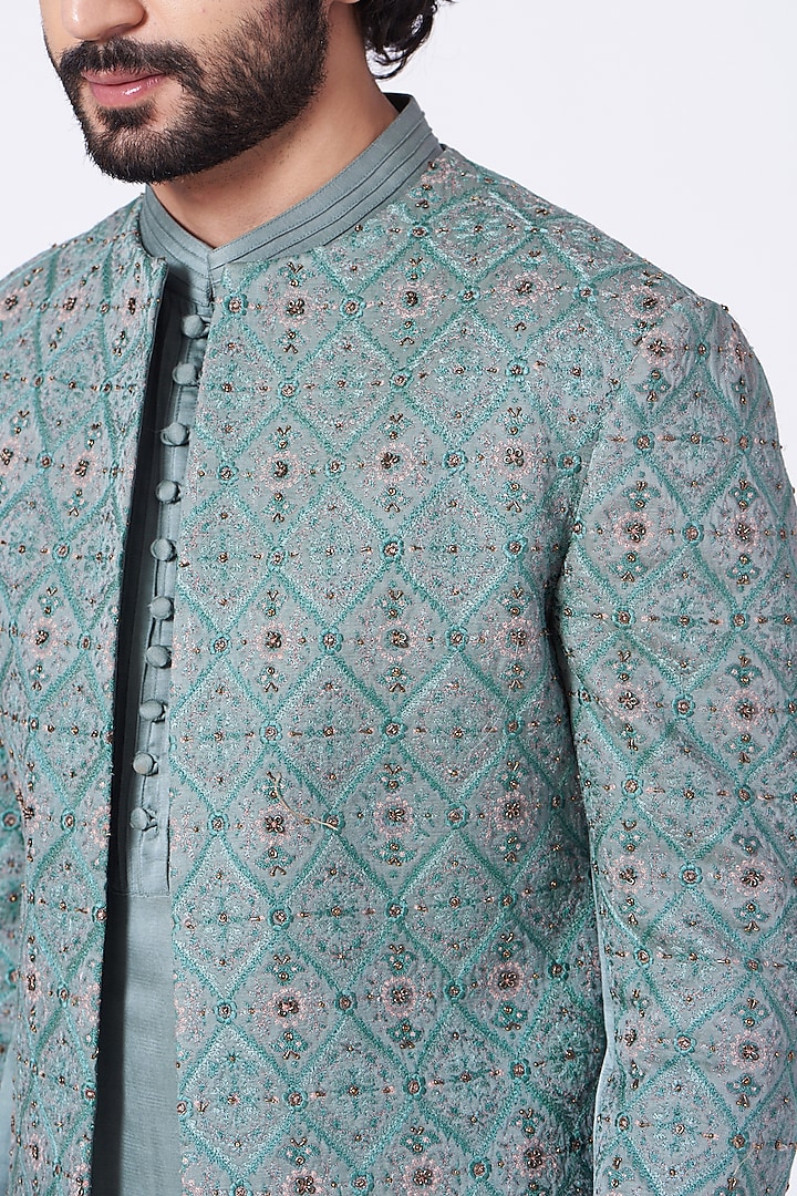 Chanteau Grey Kurta Set With Short Jacket by Jatin Malik at Pernia's Pop Up Shop