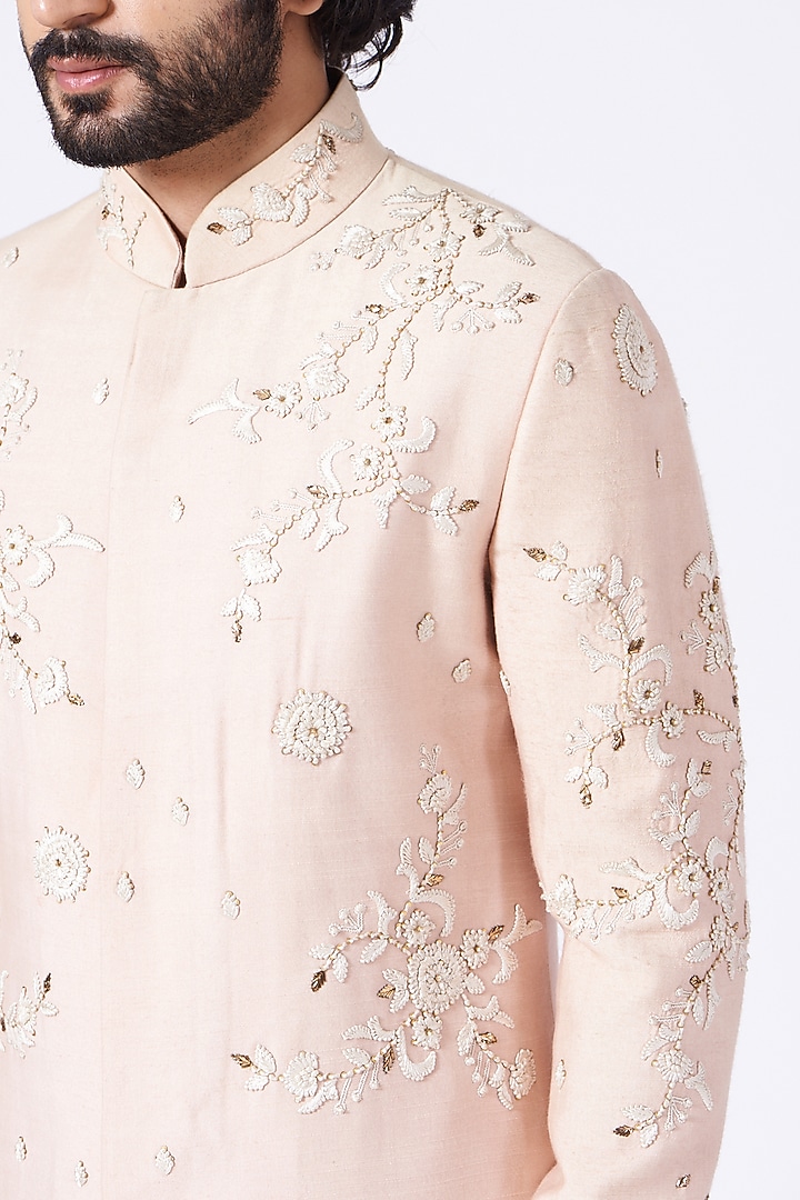 Baby Pink Hand Embroidered Groom Sherwani Set by Jatin Malik at Pernia's Pop Up Shop