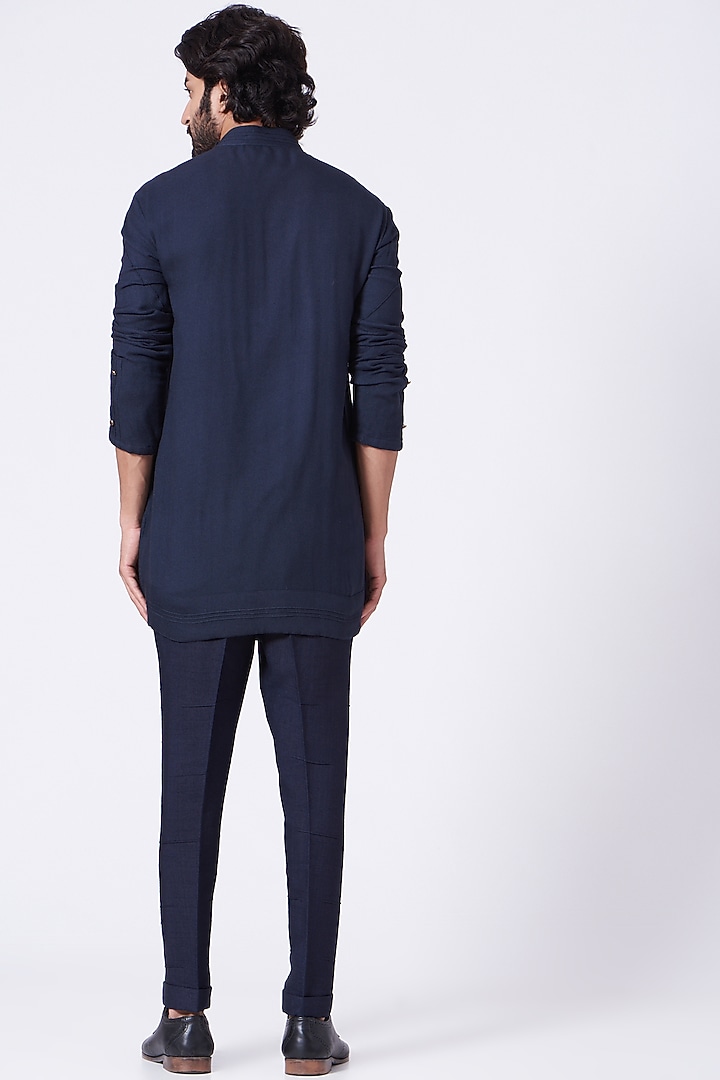 Midnight Blue Short Kurta Set by Jatin Malik at Pernia's Pop Up Shop