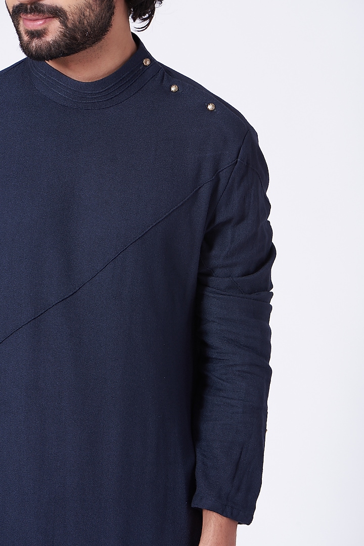 Midnight Blue Short Kurta Set by Jatin Malik at Pernia's Pop Up Shop