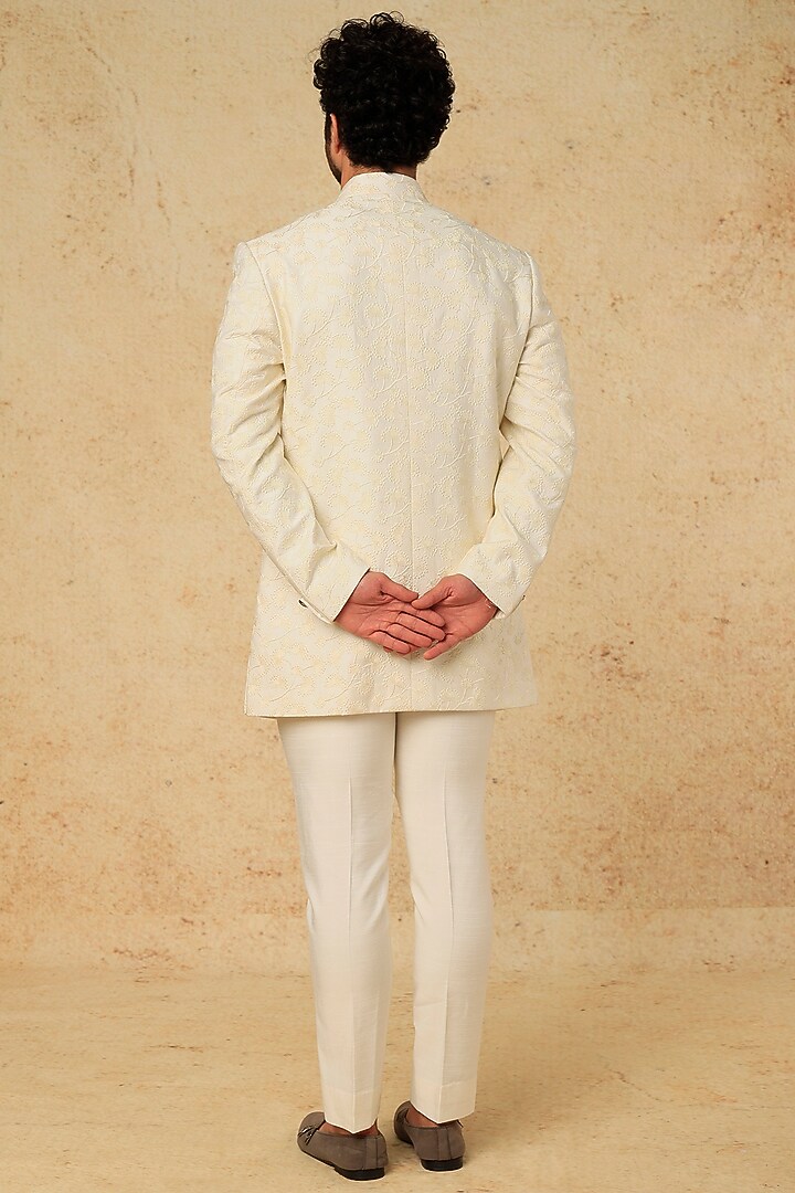 Ivory Embroidered Bandhgala Set by Jatin Malik at Pernia's Pop Up Shop