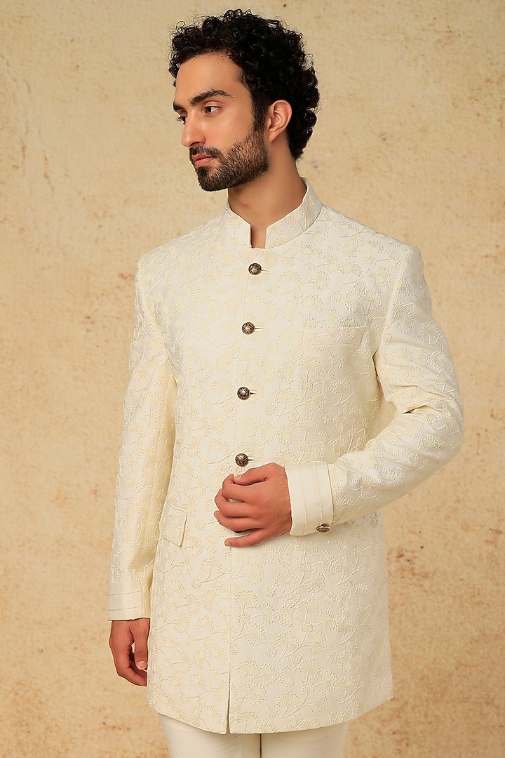 Ivory Embroidered Bandhgala Set by Jatin Malik at Pernia's Pop Up Shop
