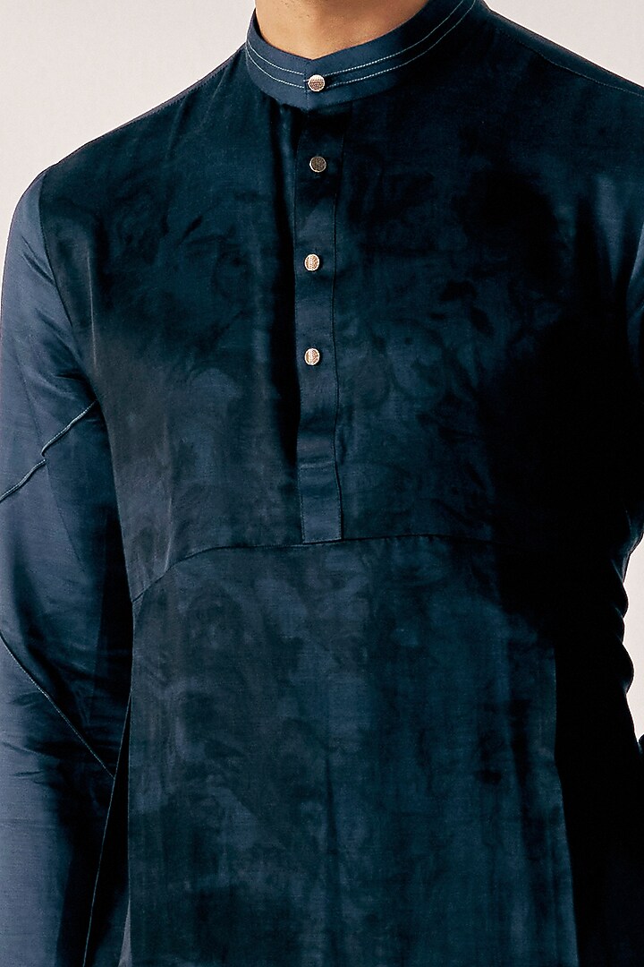 Teal Blue Printed Kurta Set by Jatin Malik at Pernia's Pop Up Shop