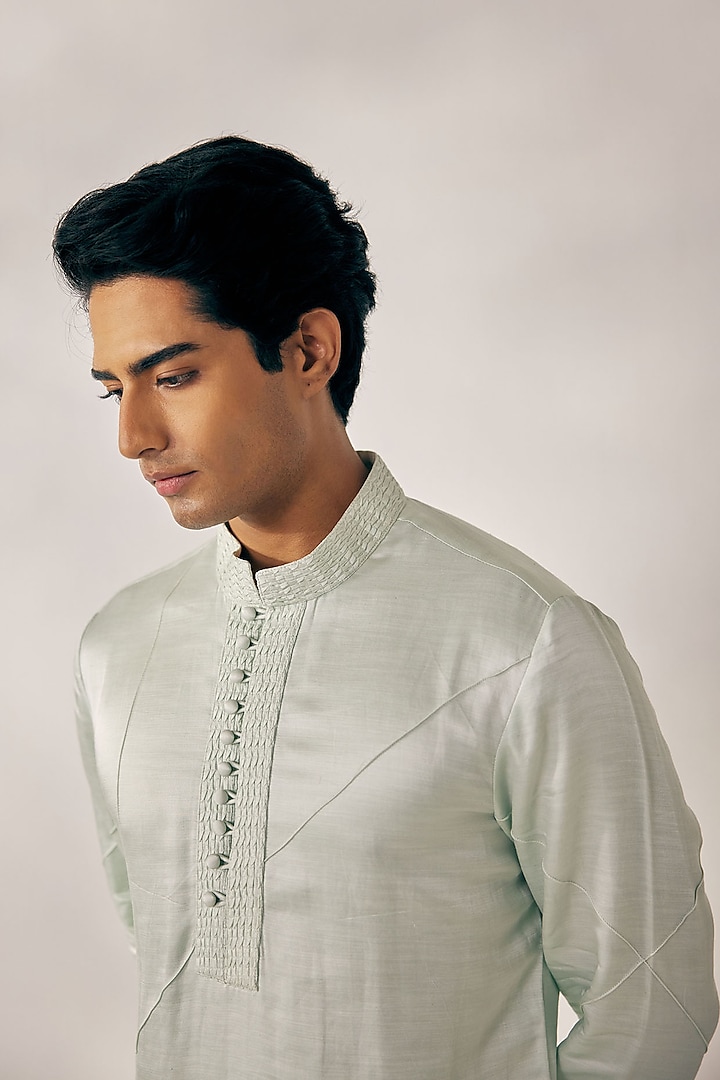 Hazy Blue Embroidered Groom Indowestern Jacket With Kurta Set by Jatin Malik at Pernia's Pop Up Shop