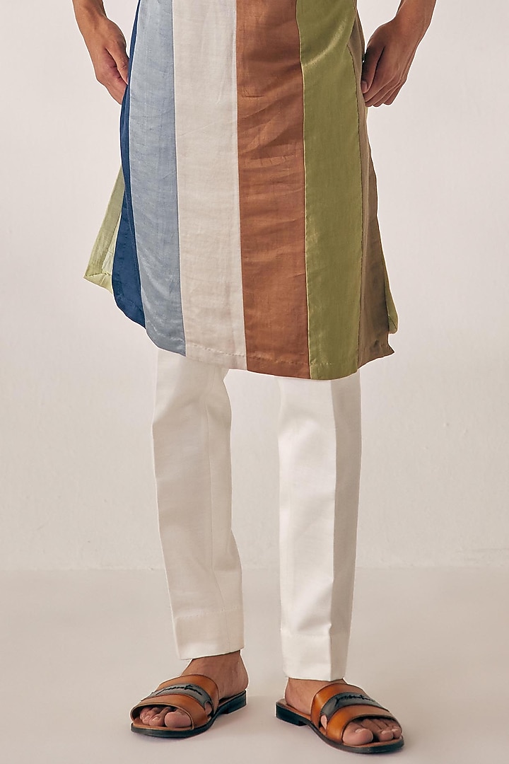 Multi-Colored Linen Silk Motif Work Kurta Set by Jatin Malik at Pernia's Pop Up Shop