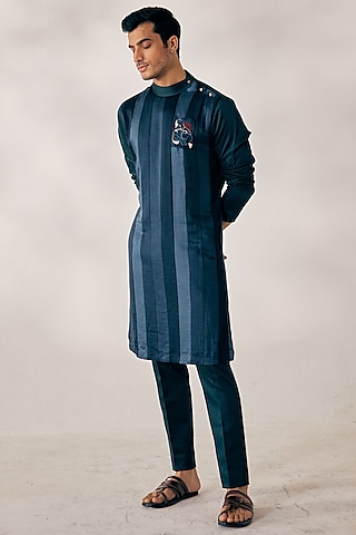Multi-Colored Kurta Set With Embroidery by Jatin Malik