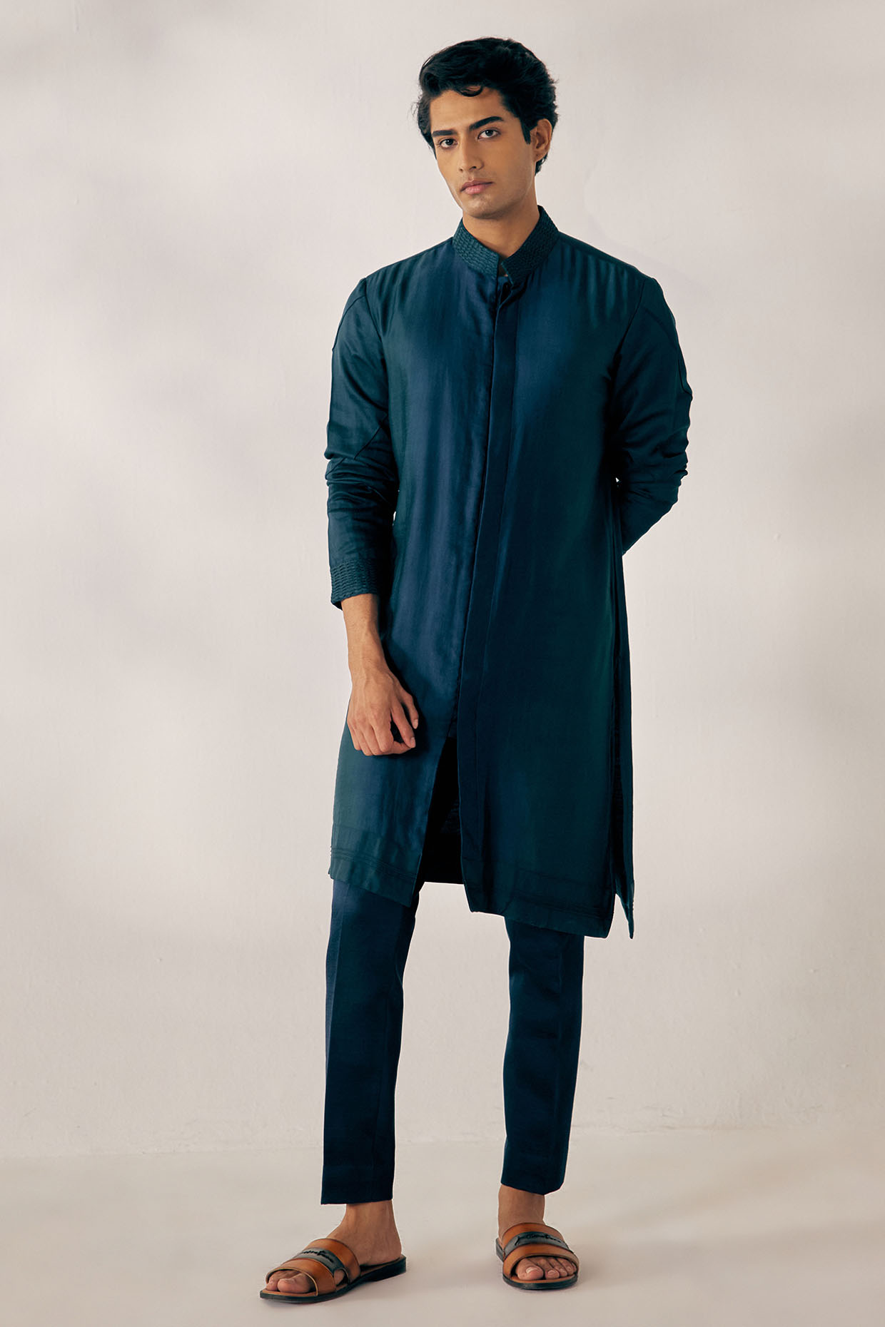 Peacock Blue Ombre Embroidered Kurta Set by Jatin Malik