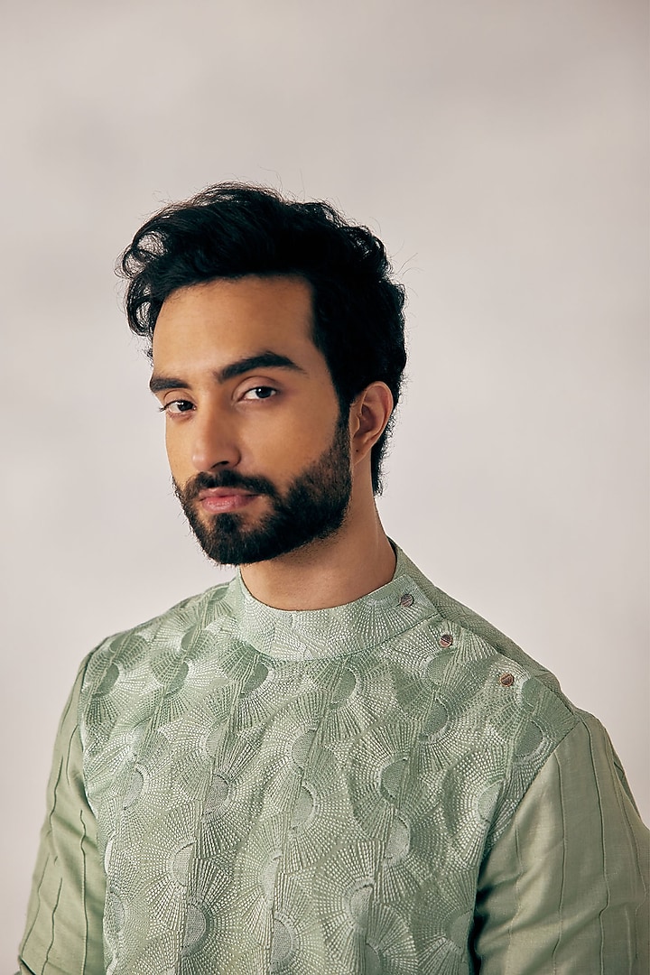 Duck-Egg Green Embroidered Kurta Set by Jatin Malik at Pernia's Pop Up Shop