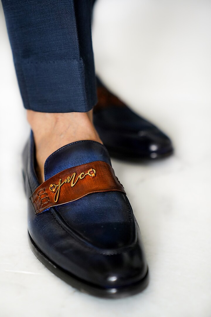 Midnight Blue Leather Loafers by Jatin Malik at Pernia's Pop Up Shop