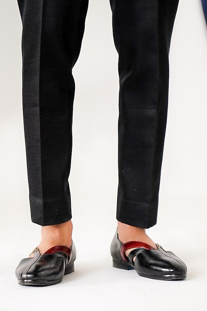 Black Handmade V Strap Caligae by Jatin Malik at Pernia's Pop Up Shop