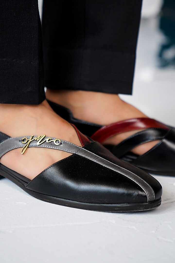 Black Handmade V Strap Caligae by Jatin Malik at Pernia's Pop Up Shop