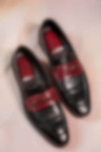 Black & Wine Leather Loafers by Jatin Malik
