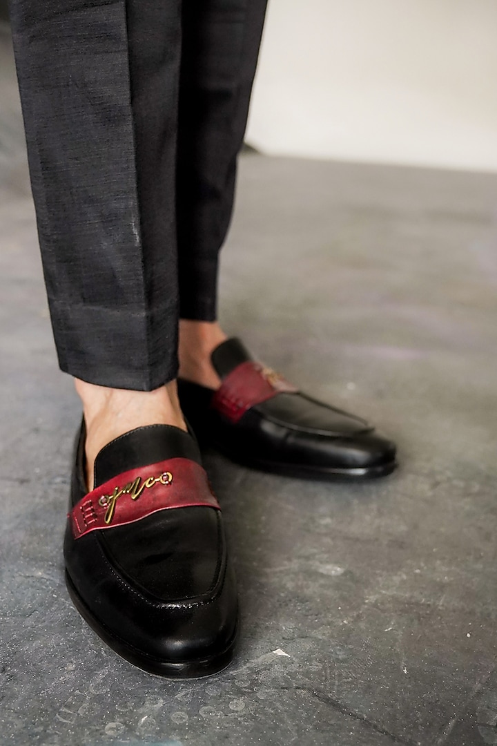 Black & Wine Leather Loafers by Jatin Malik at Pernia's Pop Up Shop