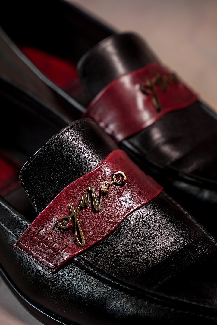 Black & Wine Leather Loafers by Jatin Malik at Pernia's Pop Up Shop