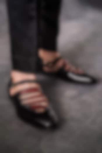 Black & Wine Leather Caligae by Jatin Malik at Pernia's Pop Up Shop