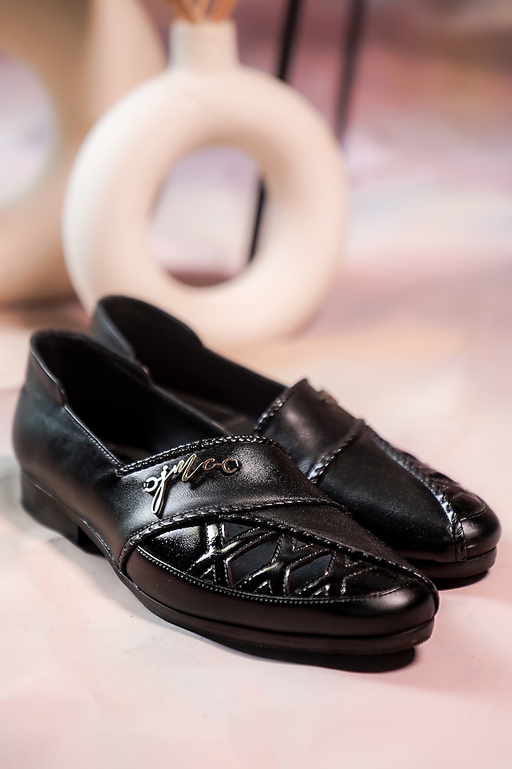 Black Handmade Braided Loafers by Jatin Malik