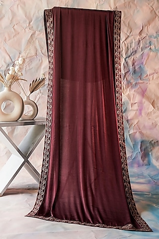 Wine Embroidered Stole by Jatin Malik