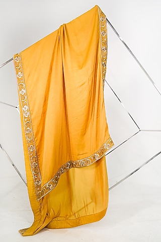 Mustard Embroidered Stole by Jatin Malik