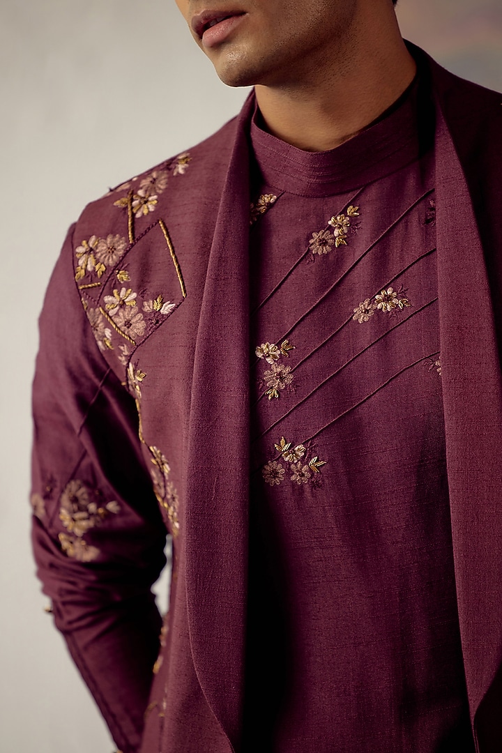 Wine Embroidered Indo Western Set by Jatin Malik at Pernia's Pop Up Shop