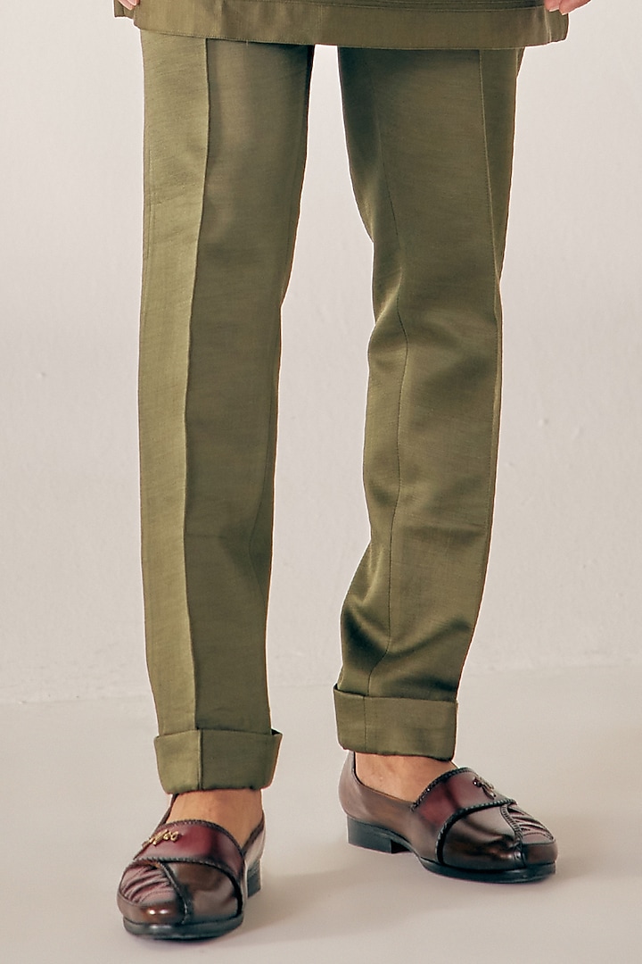 Olive Green Embroidered Indo-Western Set by Jatin Malik at Pernia's Pop Up Shop