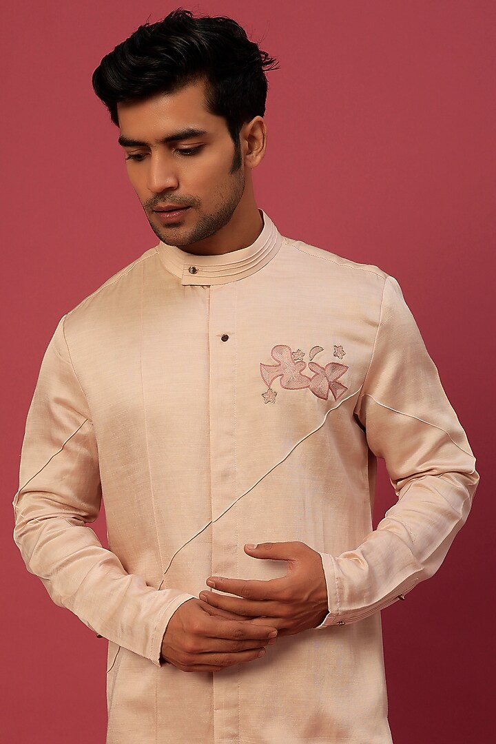 Blush Pink Hand Embroidered Kurta Set by Jatin Malik at Pernia's Pop Up Shop