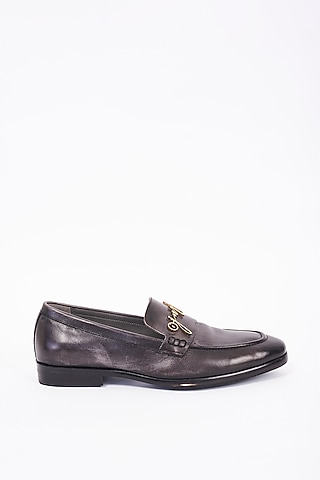Charcoal Grey Leather Shoes by Jatin Malik