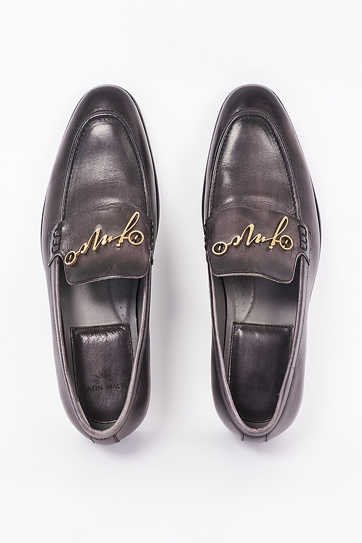 Charcoal Grey Leather Shoes by Jatin Malik at Pernia's Pop Up Shop