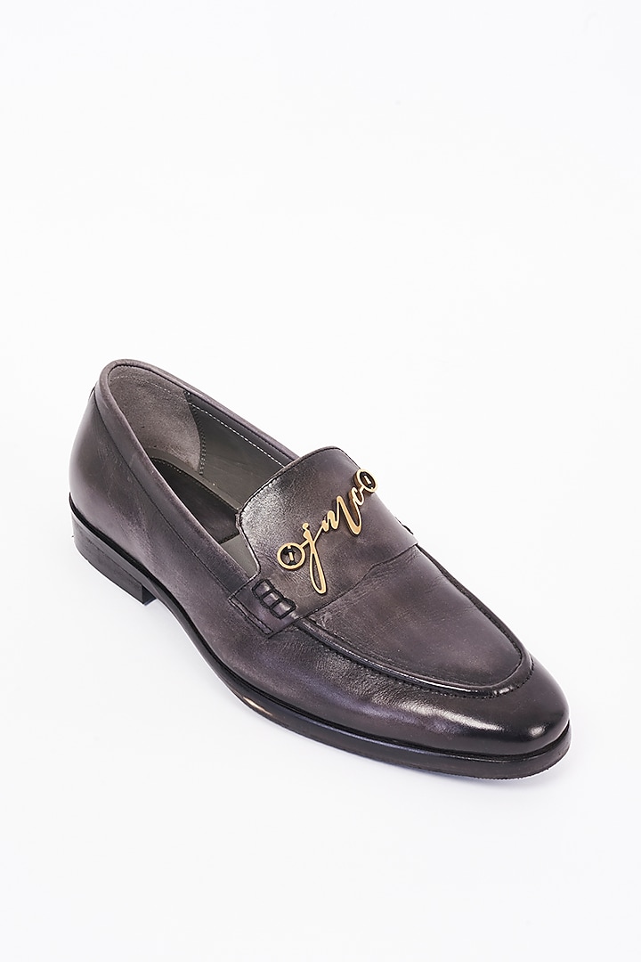 Charcoal Grey Leather Shoes by Jatin Malik at Pernia's Pop Up Shop