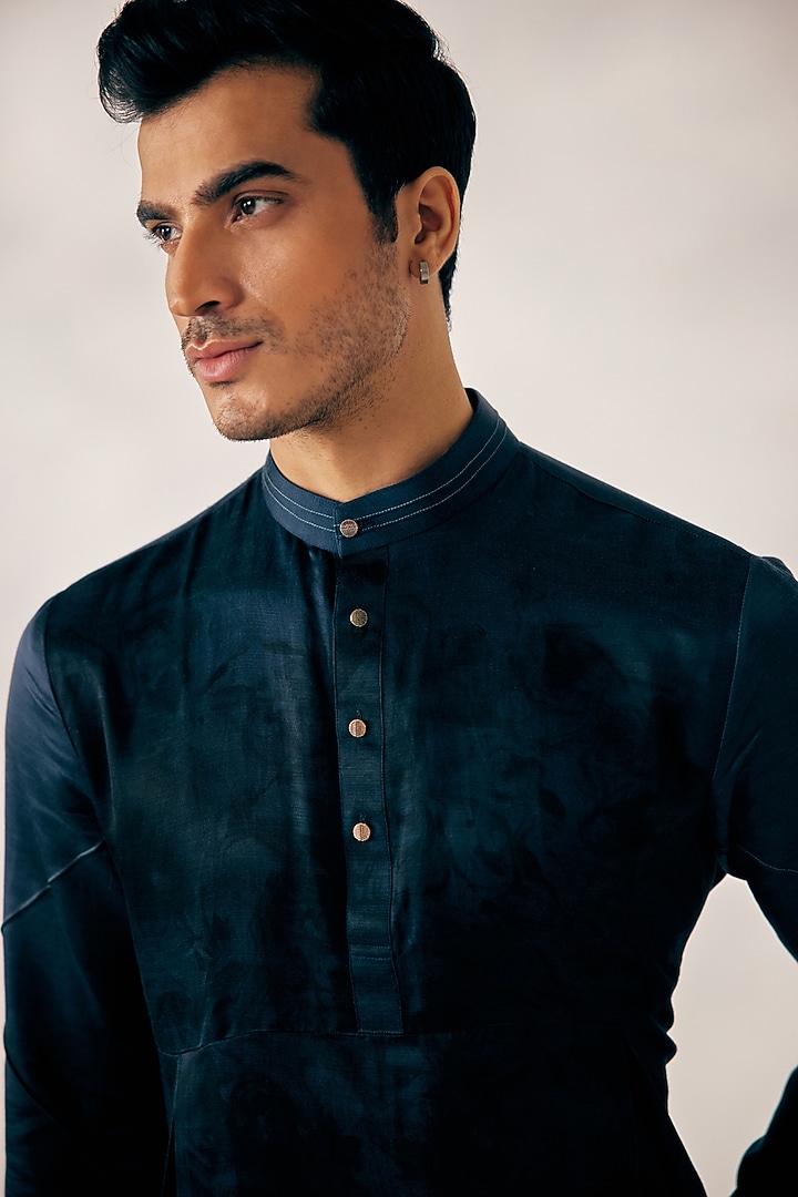 Teal Blue Embroidered Groom Indowestern Jacket With Marble Dye Kurta Set by Jatin Malik at Pernia's Pop Up Shop