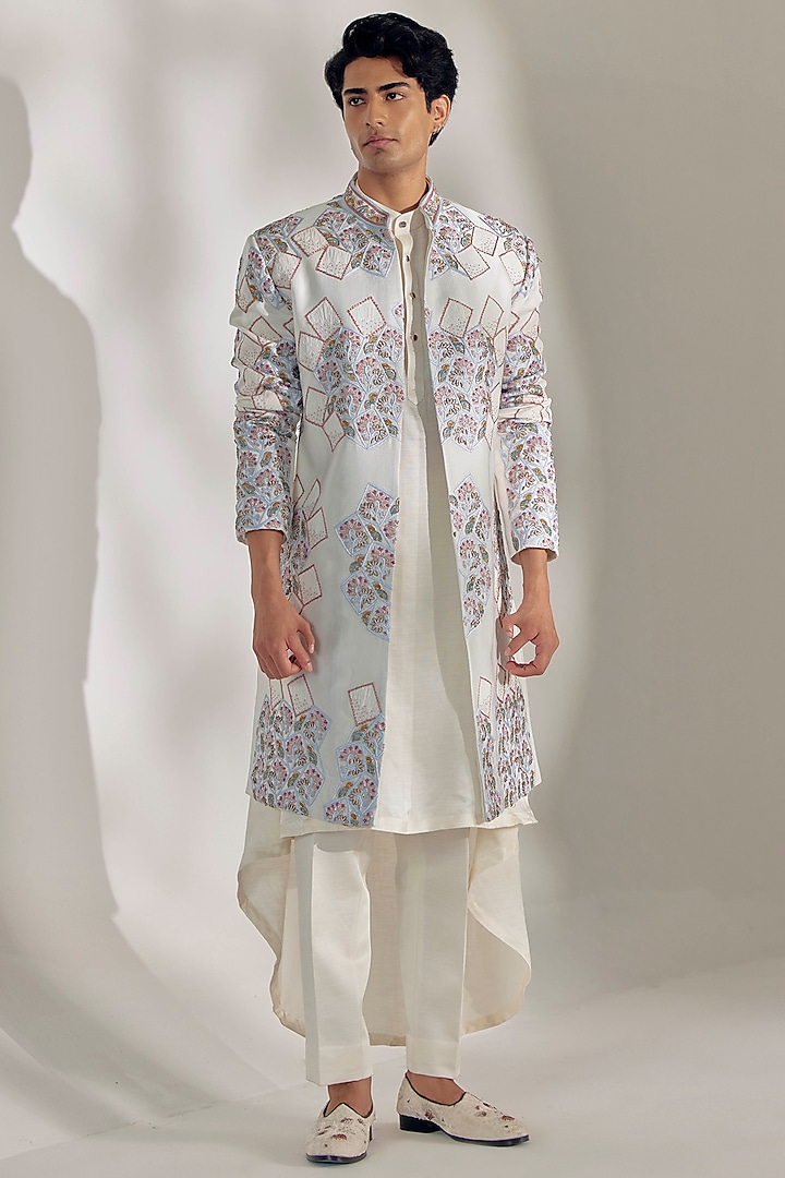 Ivory Embroidered Groom Sherwani Set by Jatin Malik at Pernia's Pop Up Shop