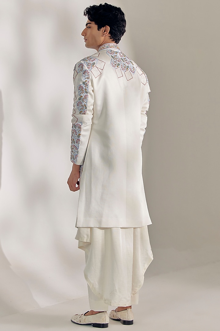 Ivory Embroidered Groom Sherwani Set by Jatin Malik at Pernia's Pop Up Shop