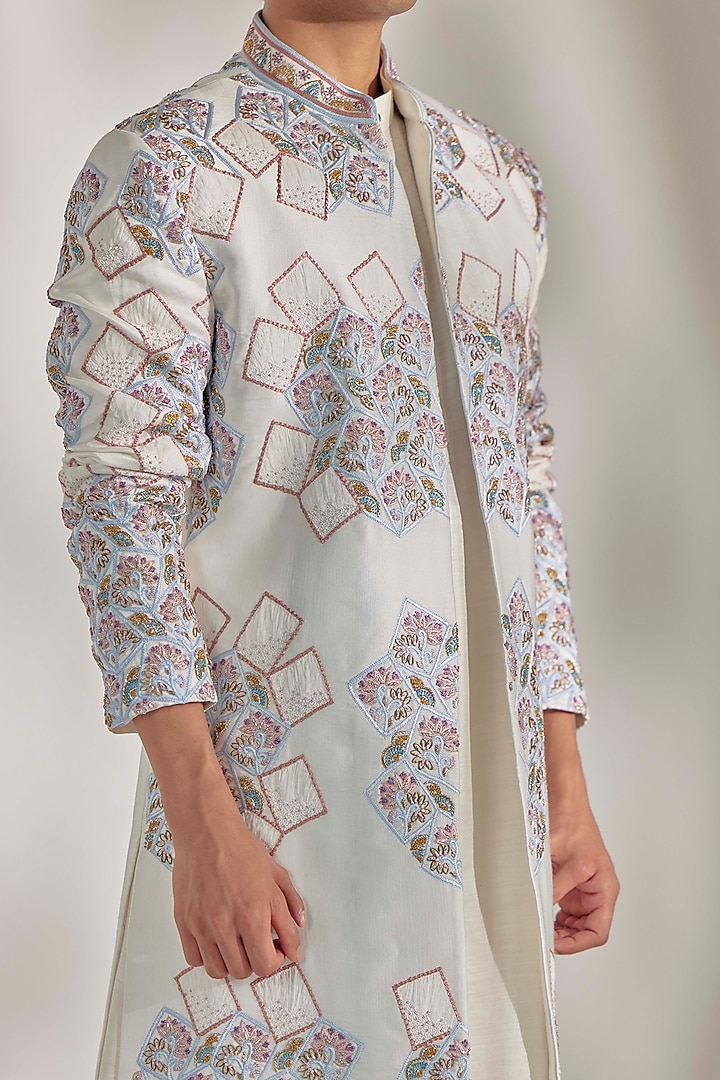 Ivory Embroidered Groom Sherwani Set by Jatin Malik at Pernia's Pop Up Shop