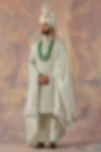 Hazy Blue Linen Silk Sherwani Set by Jatin Malik