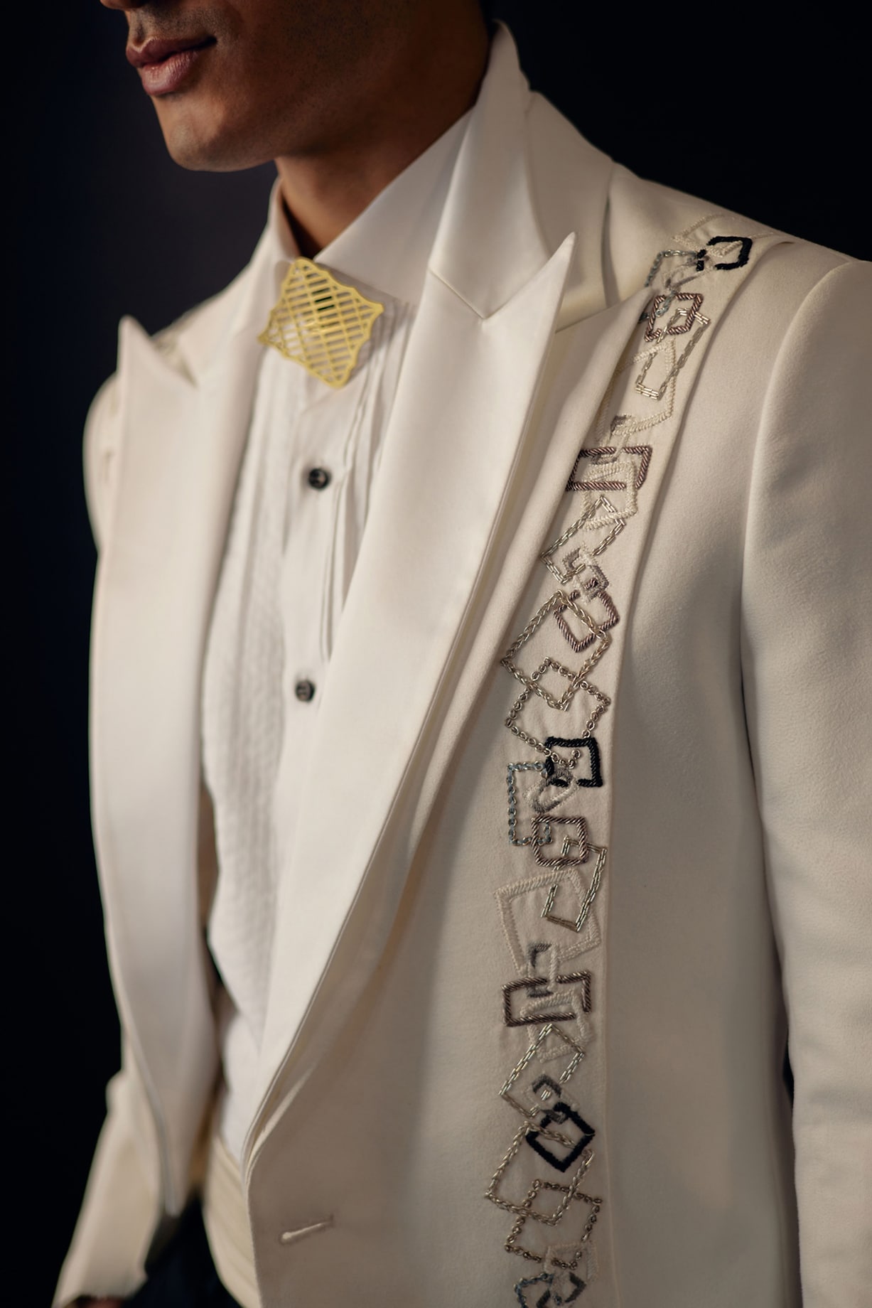 Ivory Embroidered Tuxedo Set by Jatin Malik