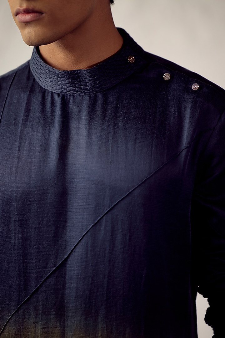 Olive Linen Silk Ombre Kurta Set by Jatin Malik at Pernia's Pop Up Shop
